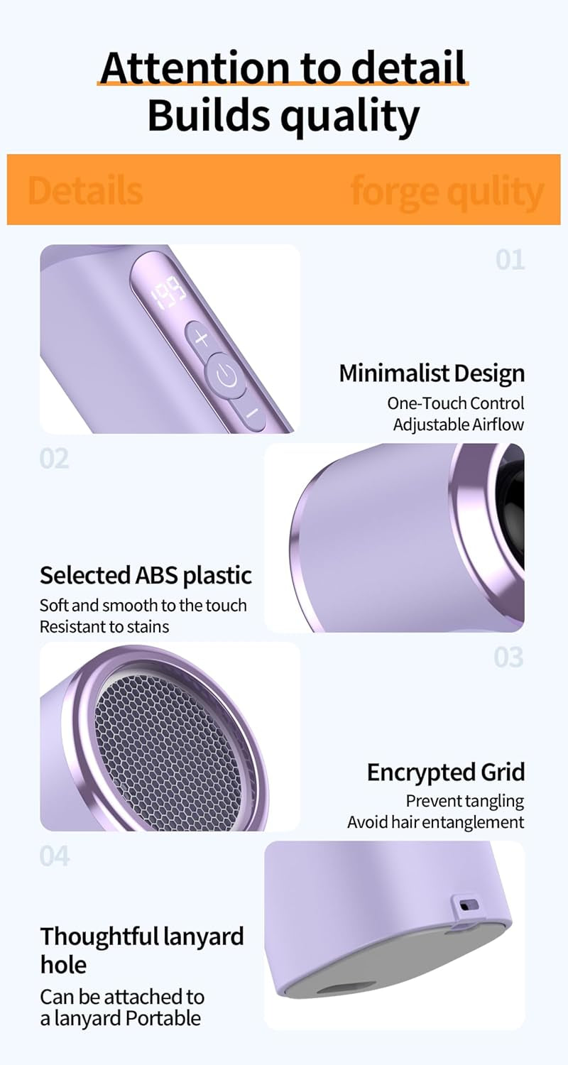 Portable Handheld Turbo Fan - 5 Gear High Speed，Adjustable Strong Wind Mini Pocket Fan,Usb-C Rechargeable Personal Cooling Fan，Travel Essentials, Beach Vacation Camping Daily Use