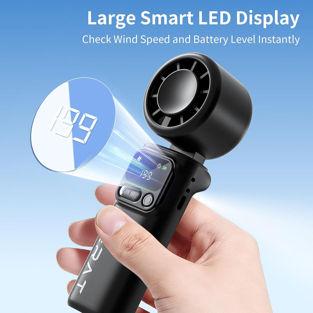 Portable Handheld Turbo Fan, 5-Speed High Power Mini Fan, 4000Mah Rechargeable Battery Operated, 3-In-1 Foldable Personal Fan for Travel, Beach, Cruise, Gifts for Women Men, Black