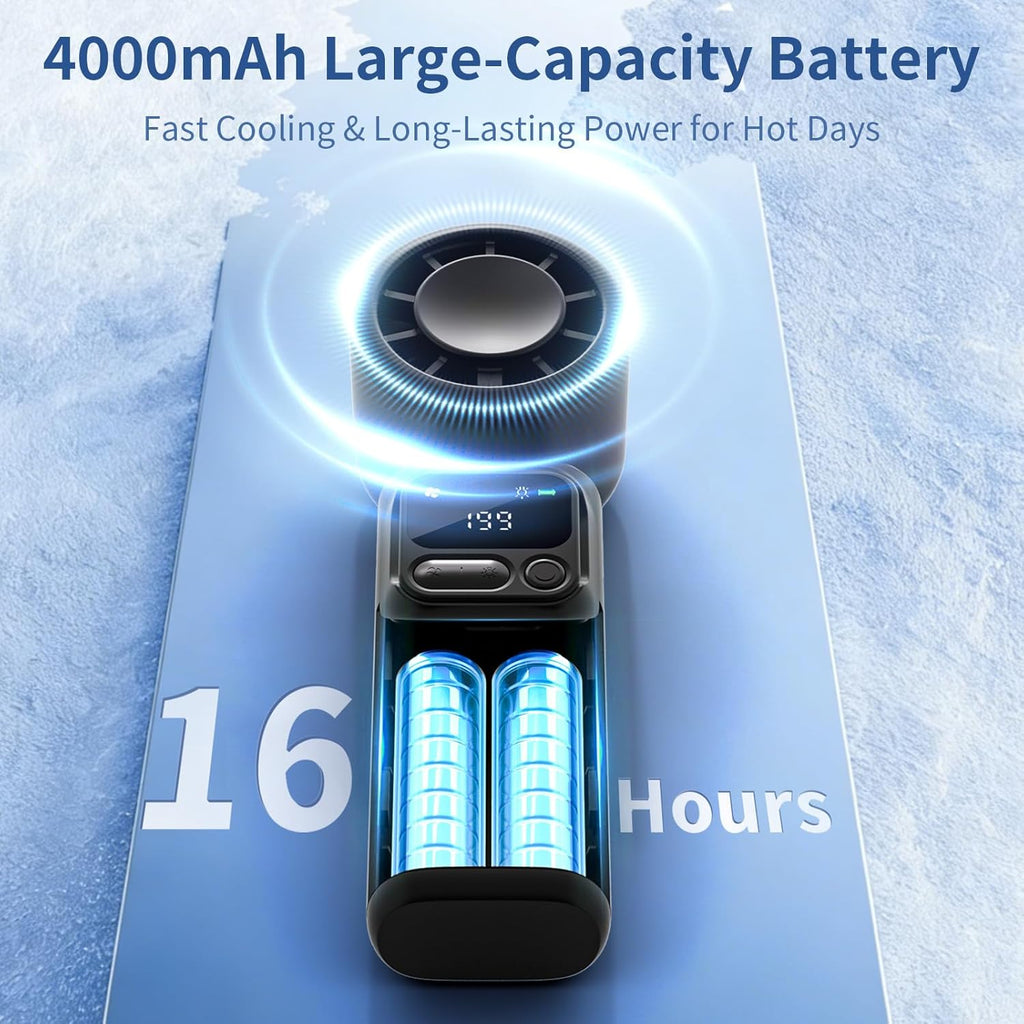 Portable Handheld Turbo Fan, 5-Speed High Power Mini Fan, 4000Mah Rechargeable Battery Operated, 3-In-1 Foldable Personal Fan for Travel, Beach, Cruise, Gifts for Women Men, Black