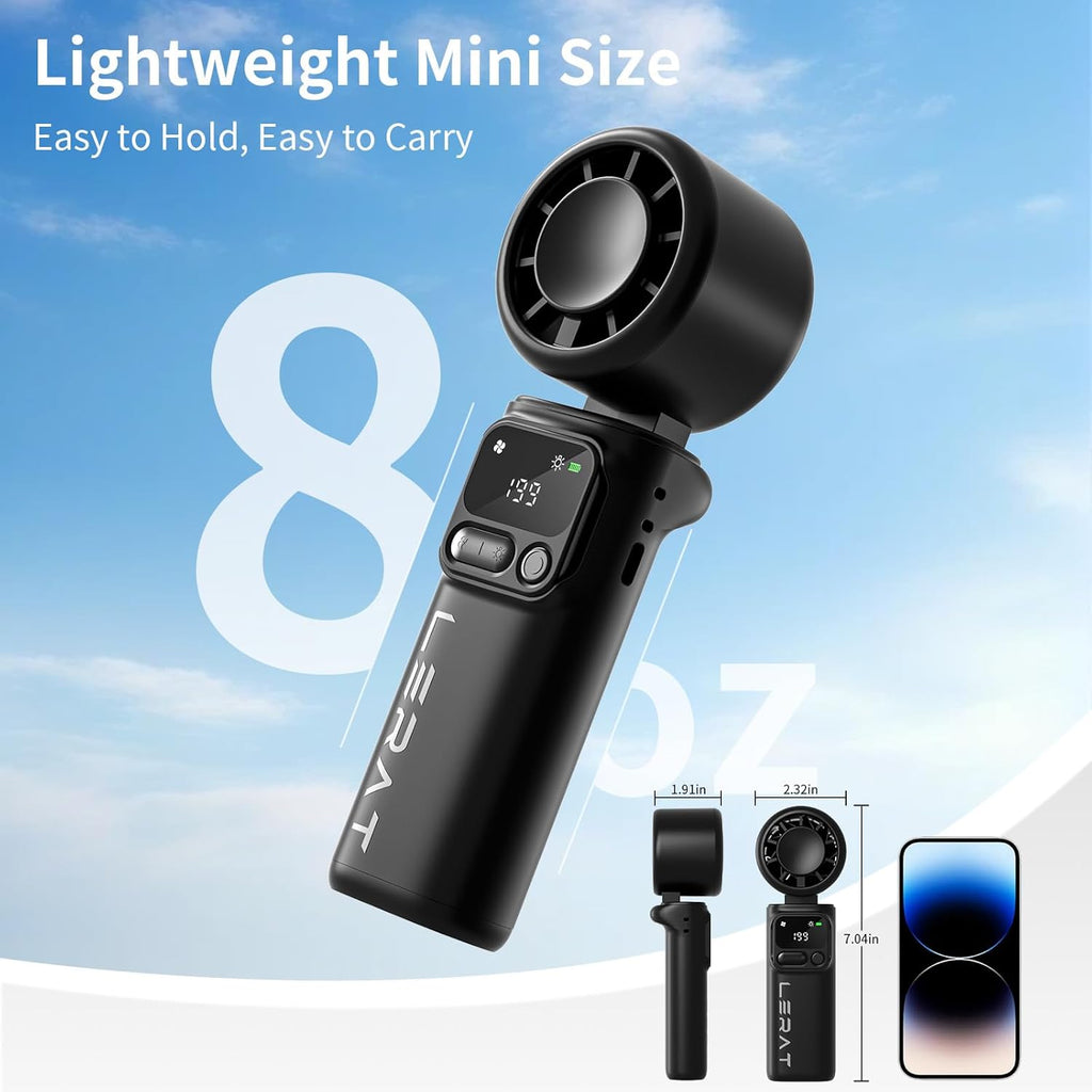 Portable Handheld Turbo Fan, 5-Speed High Power Mini Fan, 4000Mah Rechargeable Battery Operated, 3-In-1 Foldable Personal Fan for Travel, Beach, Cruise, Gifts for Women Men, Black